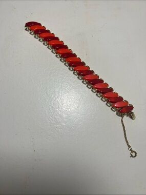Gold-Tone Red Orange Link Bracelet - Women Jewelry